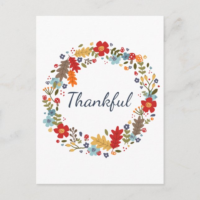 Thanksgiving Thankful Fall Wreath Holiday Greeting Postcard (Front)