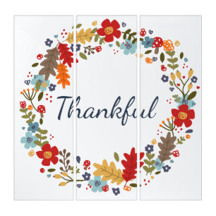 Thanksgiving Thankful Fall Wreath Kitchen Wall Art