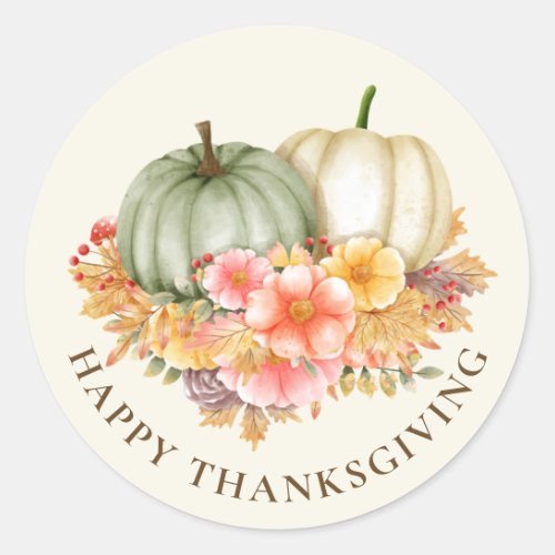 Thanksgiving Thankful floral pumpkins autumn Classic Round Sticker