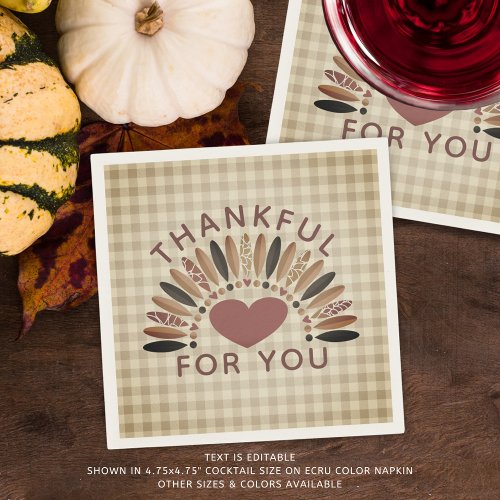 Thanksgiving THANKFUL FOR YOU Rustic Gingham Napkins