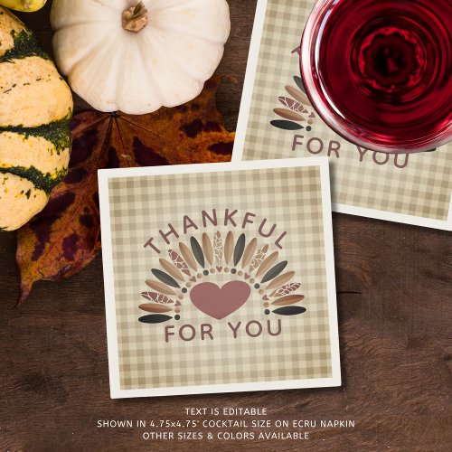 Thanksgiving THANKFUL FOR YOU Rustic Gingham Napkins