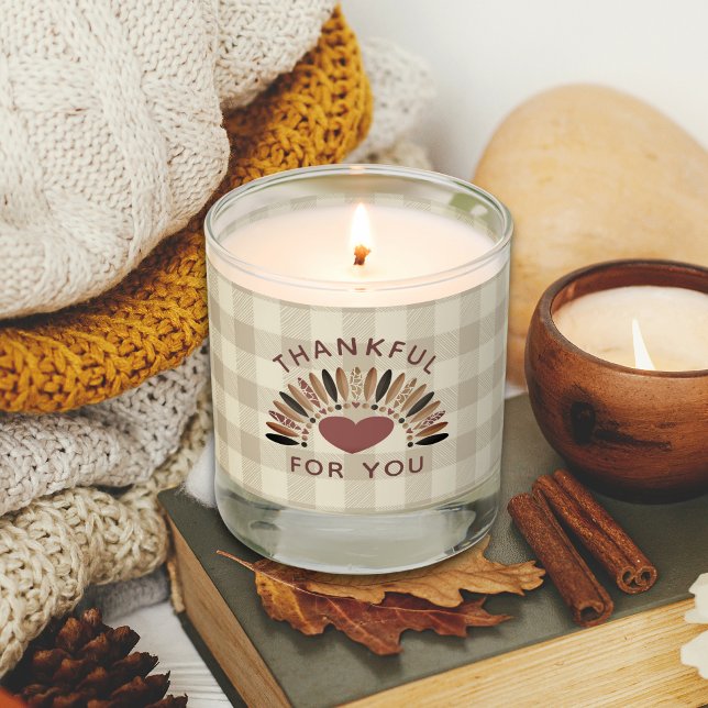 Thanksgiving THANKFUL FOR YOU Rustic Gingham Scented Candle (Creator Uploaded)