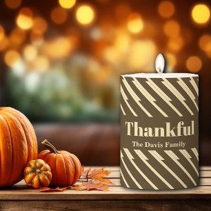 Thanksgiving Thankful Geometric Lines Custom Name Pillar Candle