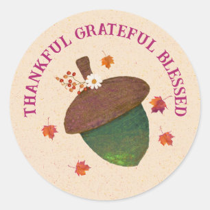 Thanksgiving Thankful Grateful Blessed Classic Round Sticker