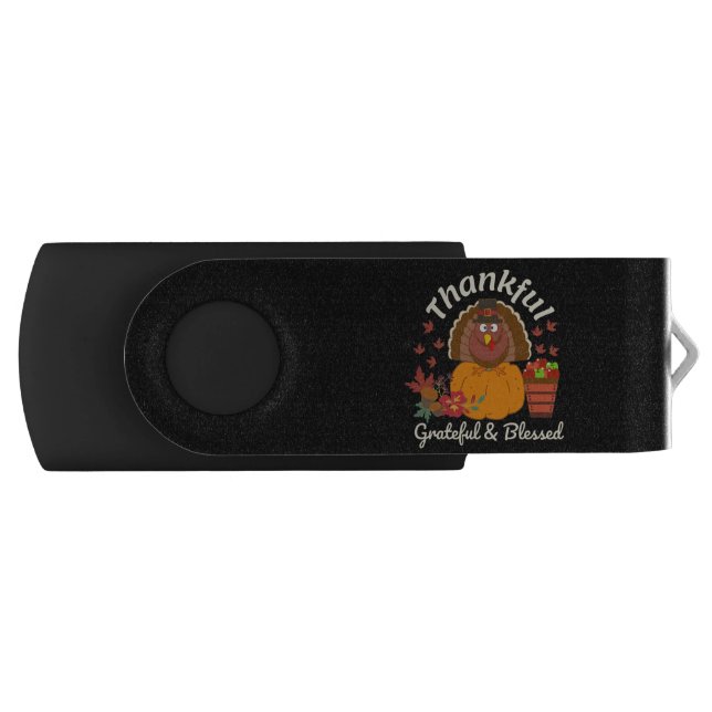 Thanksgiving Thankful Grateful & Blessed Flash Drive (Front)