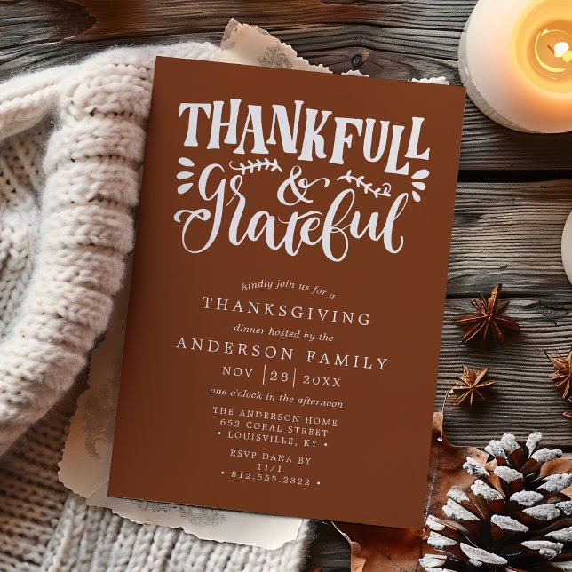 Thanksgiving Thankful & Grateful Fall Dinner Invitation (Creator Uploaded)
