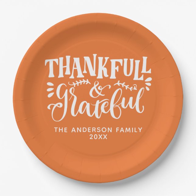 Thanksgiving Thankful & Grateful Fall Harvest Paper Plates (Front)