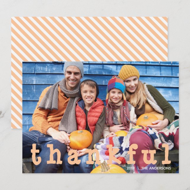 Thanksgiving Thankful Orange Striped Invitation (Front/Back)