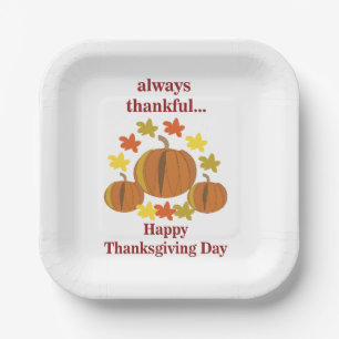 Thanksgiving Thankful Pumpkin Autumn Paper Plates