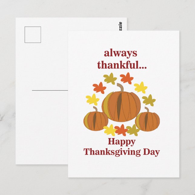 Thanksgiving Thankful Pumpkin Autumn  Postcard (Front/Back)