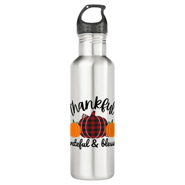 Thanksgiving Thankful Stainless Steel Water Bottle (Front)