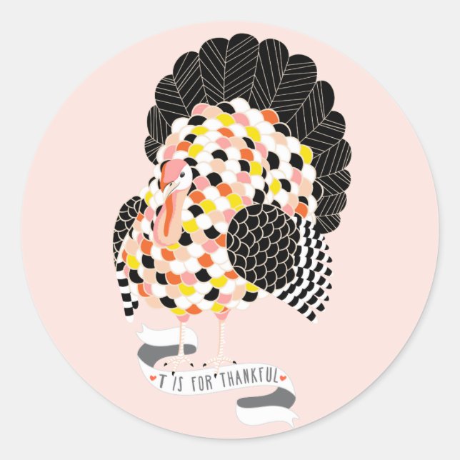 THANKSGIVING THANKFUL TURKEY CLASSIC ROUND STICKER (Front)