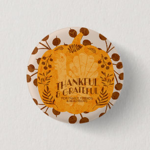 Thanksgiving Thankful Turkey Pumpkin Greenery Button