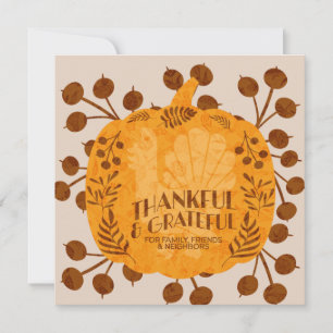 Thanksgiving Thankful Turkey Pumpkin Greenery Card