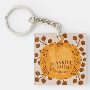 Thanksgiving Thankful Turkey Pumpkin Greenery     Keychain