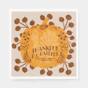 Thanksgiving Thankful Turkey Pumpkin Greenery   Napkins