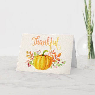 Thanksgiving "Thankful" Watercolors Holiday Card