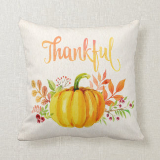 Thanksgiving "Thankful" Watercolors Throw Pillow