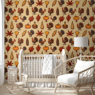 Thanksgiving Theme Turkey and Autumn Element Patte Wallpaper