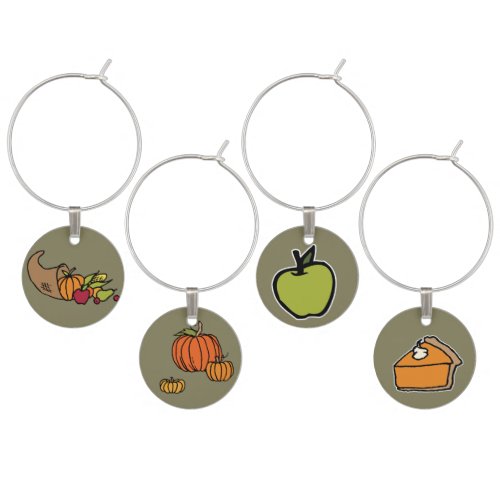 Thanksgiving Themed Fall Colors Wine Charms