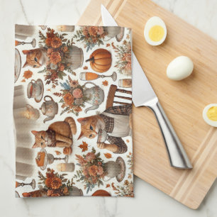 Thanksgiving themed for Cat Lover Kitchen Towel