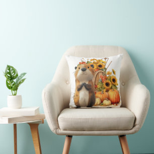 Thanksgiving Themed Throw Pillow with Cute Animal