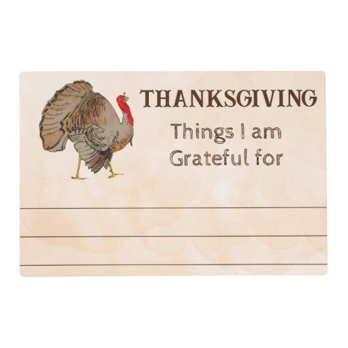 Thanksgiving Things I am Thankful for Placemat