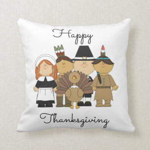 Thanksgiving Throw Pillow/Pilgrims and Indians Pillow