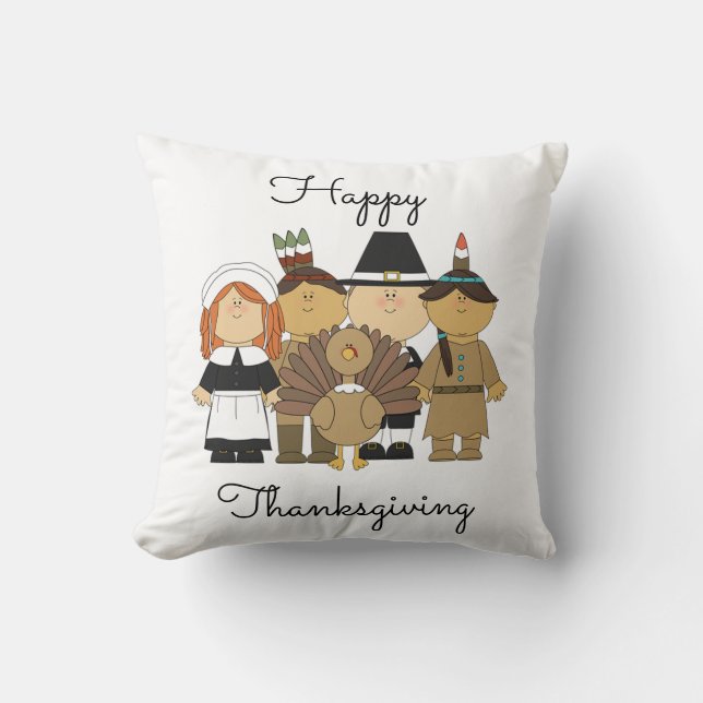 Thanksgiving Throw Pillow/Pilgrims and Indians Throw Pillow (Front)