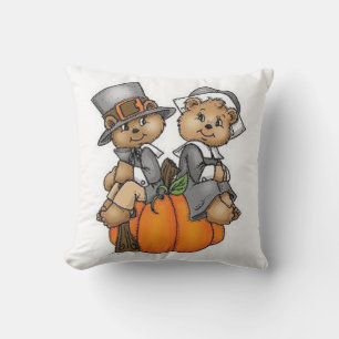 Thanksgiving Throw Pillow/Teddy Bear Pilgrams Pillow