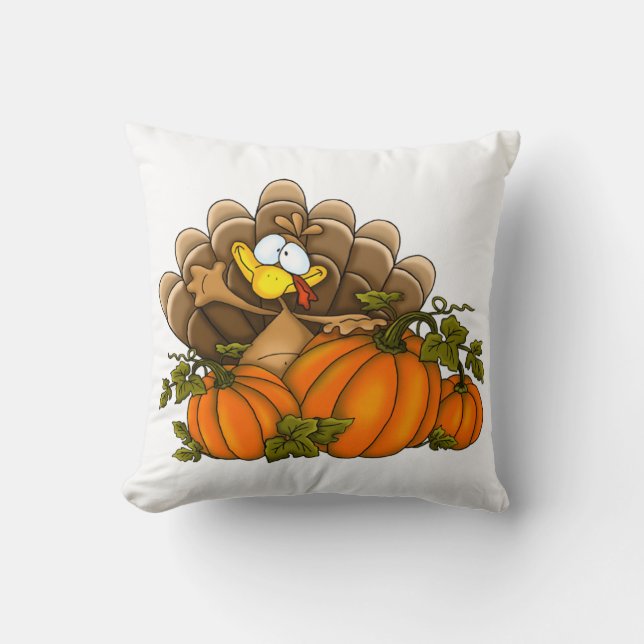 Thanksgiving Throw Pillow/Turkey with Pumpkins Pillow (Front)