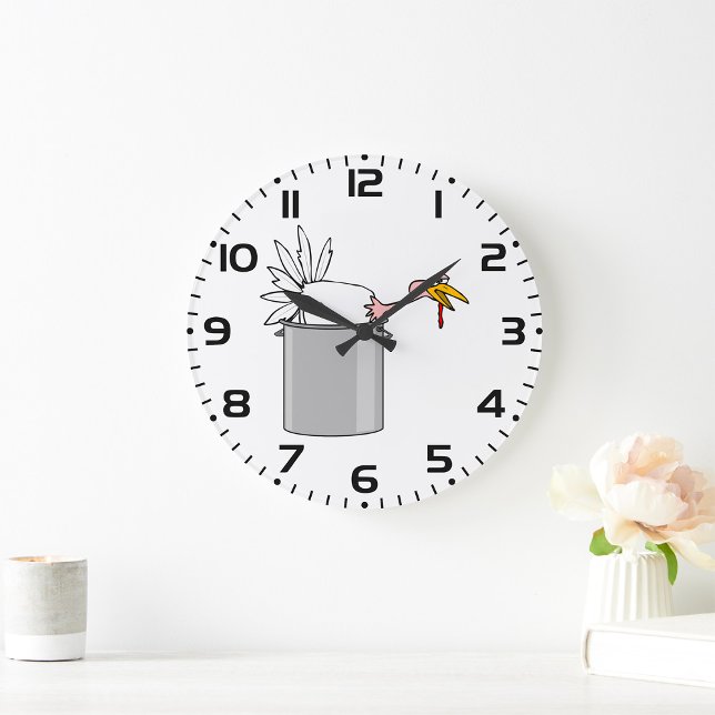 Thanksgiving Tired Turkey in Cooking Pot Humor  Large Clock (Creator Uploaded)