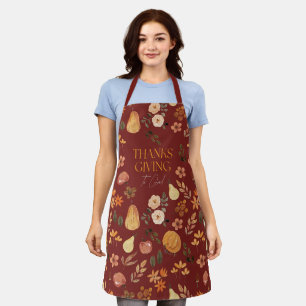 Thanksgiving To God Autumn Pattern Burgundy Apron