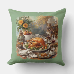 Thanksgiving, Tradisional Dishes, Family Gathering Throw Pillow