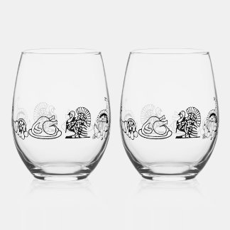 THANKSGIVING TRADITIONAL  STEMLESS WINE GLASS