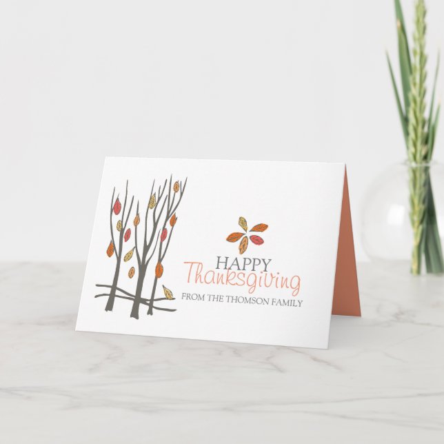 Thanksgiving tree leaf custom name holiday card (Front)