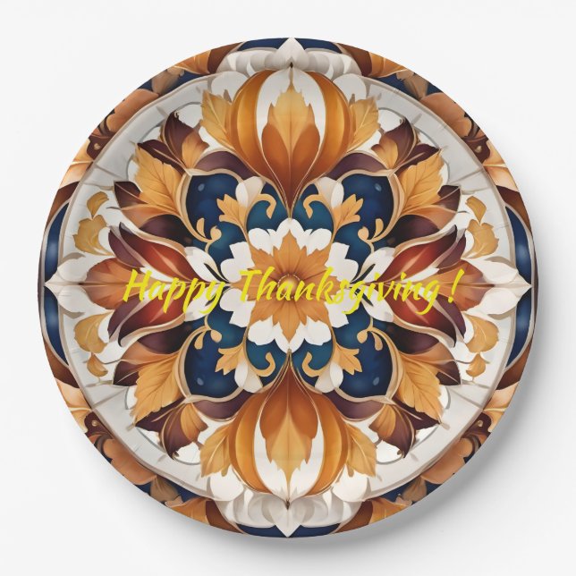 Thanksgiving Trendy Pumpkin Autumn Collection Paper Plates (Front)