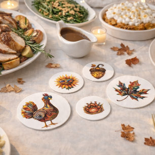 Thanksgiving Turkey and Autumn Leaf Watercolor  Confetti
