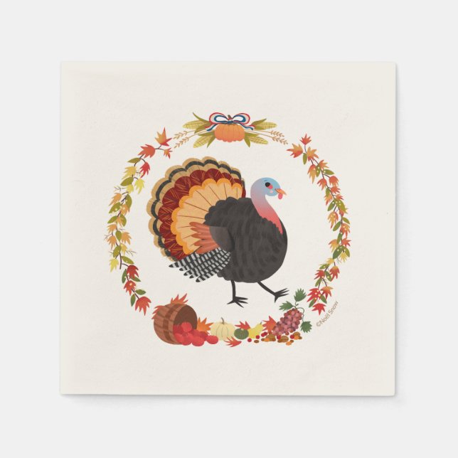 Thanksgiving Turkey and Fall Harvest Napkins (Front)