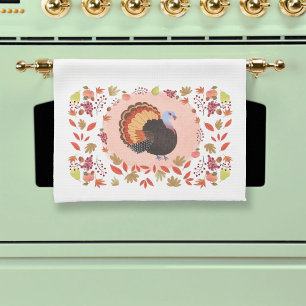 Thanksgiving Turkey and Fall Leaves Kitchen Towel