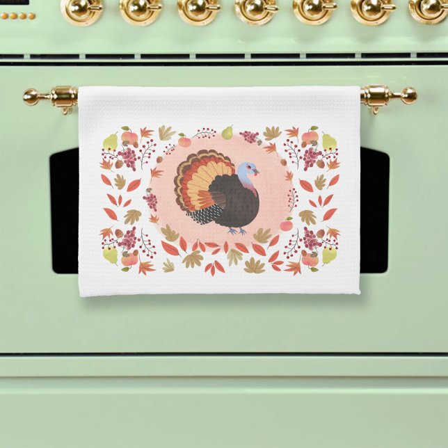 Thanksgiving Turkey and Fall Leaves Kitchen Towel (Creator Uploaded)