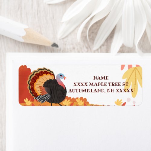 Thanksgiving Turkey and Fall Leaves  Label