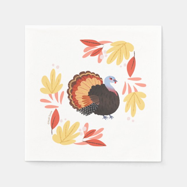 Thanksgiving Turkey and Fall Leaves Napkins (Front)