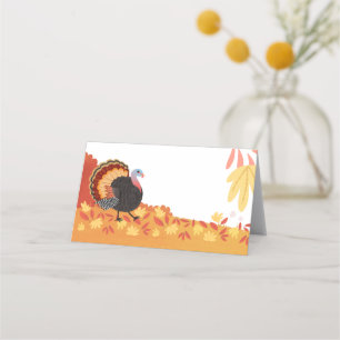 Thanksgiving Turkey and Fall Leaves Place Card