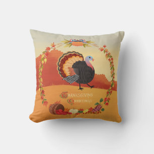 Thanksgiving Turkey and Harvest Throw Pillow