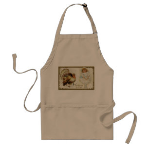 Thanksgiving Turkey and Little Girl Adult Apron