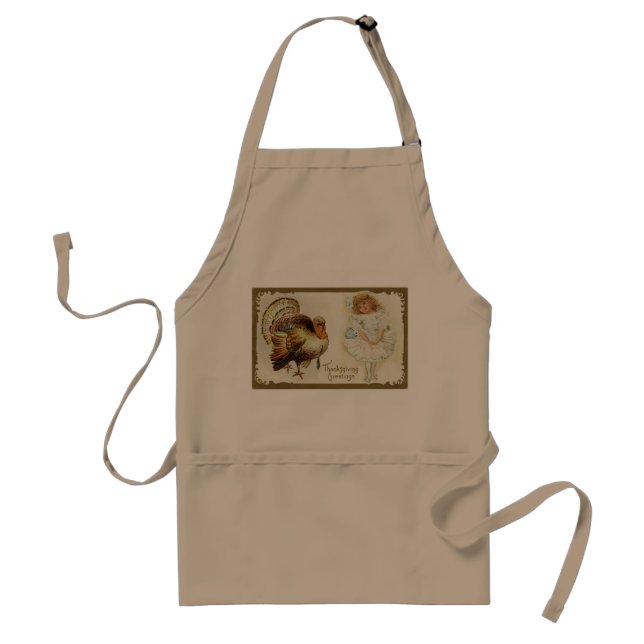 Thanksgiving Turkey and Little Girl Adult Apron (Front)