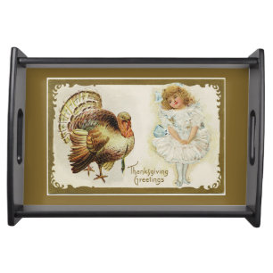 Thanksgiving Turkey and Little Girl Serving Tray