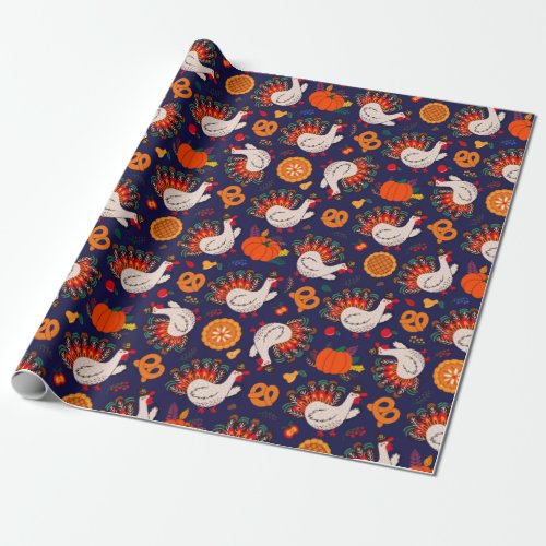 Thanksgiving Turkey And Pie Wrapping Paper
