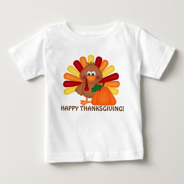 Thanksgiving turkey and pumpkin baby t-shirt (Front)